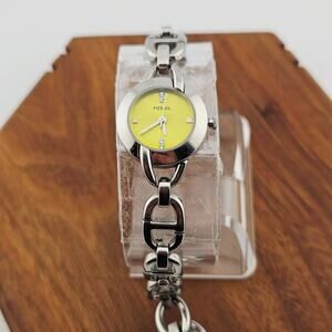 Fossil Silver Tone Bracelet Watch Bright Yellow Dial ESB-2427 Project Needs TLC